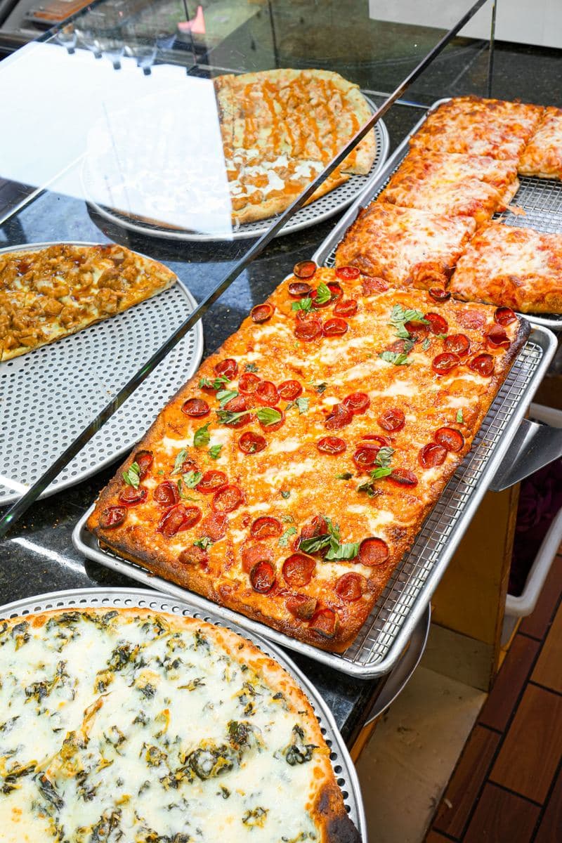 Pepperoni Sicilian tray in the front display case
